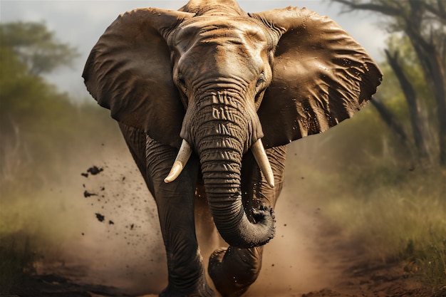 Regal Presence Majestic Elephant Locking Eyes z generatywną sztuczną inteligencją kamery