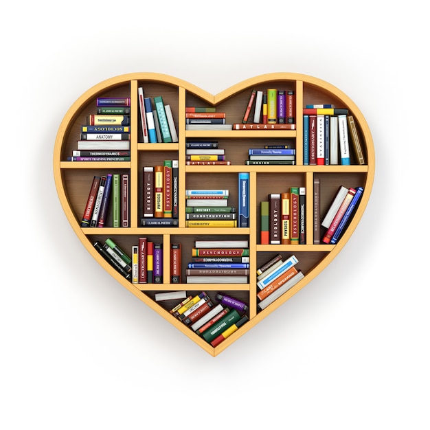 Regał z książkami i podręcznikami w formie serca