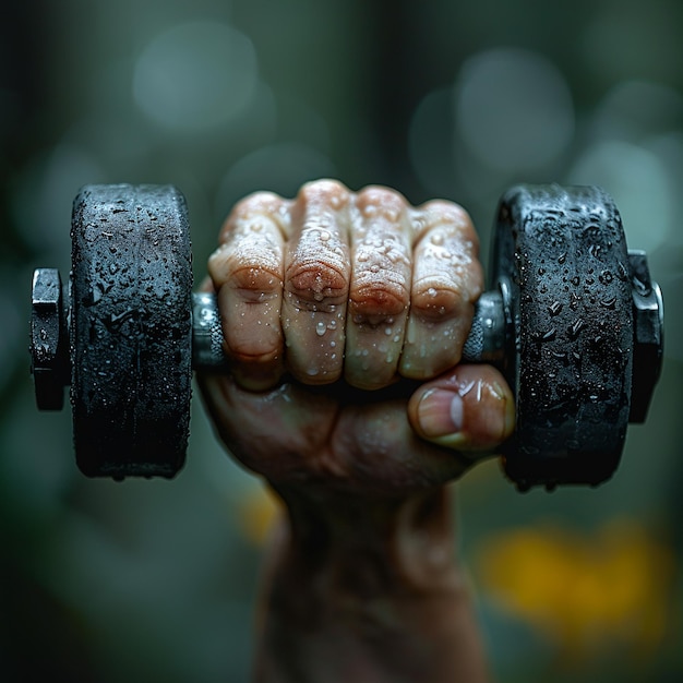 Ręka chwytająca dumbbell fitness symbolizujący zdrowie