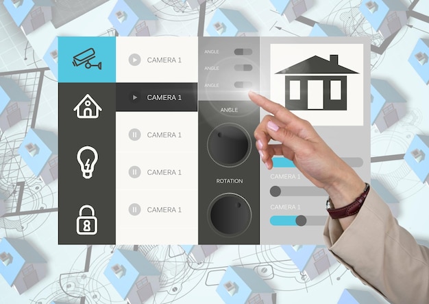 Zdjęcie ręka dotykająca systemu automatyki domowej interfejs aplikacji