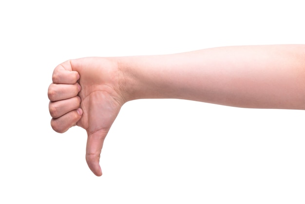 Zdjęcie ręka jednej osoby pokazuje kciuk w dół koncepcja dezaprobaty gestem przegranego