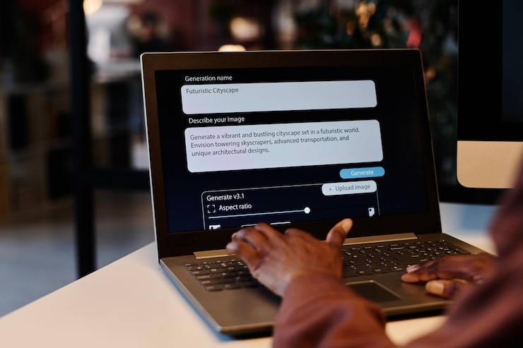 Zdjęcie ręka kobiety pisząca na klawiaturze laptopa