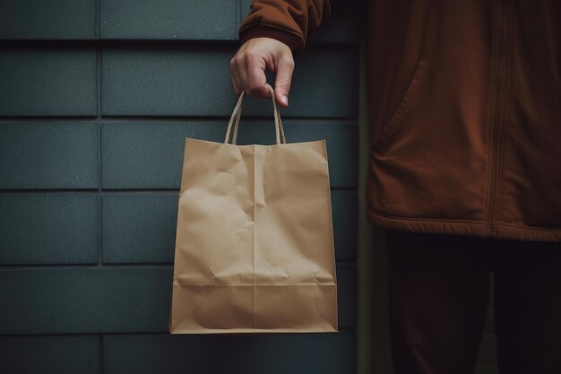 Ręka kobiety trzymająca kolorowe torby papierowe na tle centrum handlowego