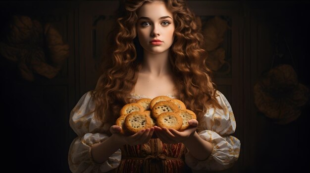 Ręka kobiety trzymającej ciasteczka jeden nad drugim