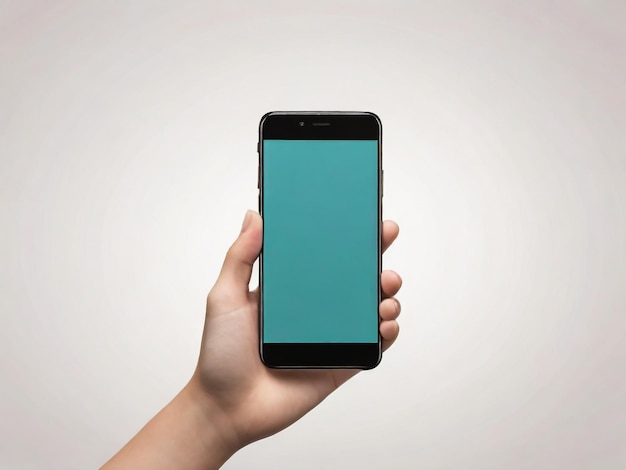 Ręka mężczyzny pokazująca smartfon z białym, pustym makietą ekranu