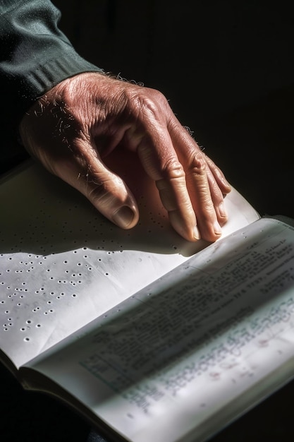 Ręka niewidomego czytającego książkę w systemie braille'a