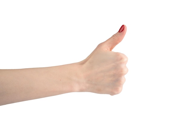 Ręka płci żeńskiej samodzielnie na białym tle Gesty pokazane ręcznie Podobnie jak gest