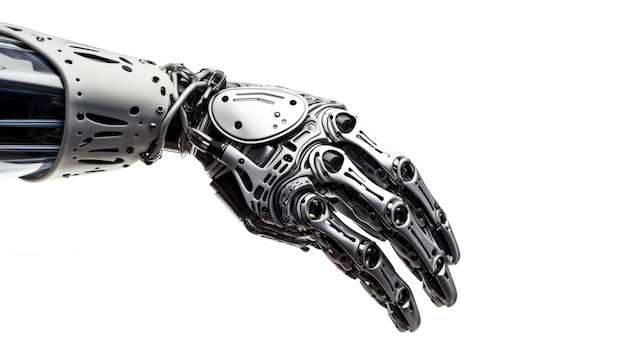 Ręka robota izolowana na białym tle Futuristyczna koncepcja projektowania robota mechanicznego ramienia