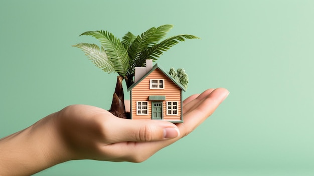 ręka trzyma dom na sprzedaż koncepcja nieruchomości