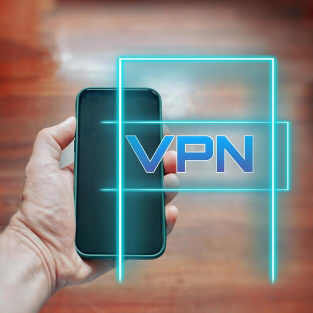 ręka trzyma inteligentny telefon z ikoną vpn