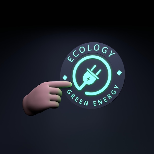 Ręka trzyma neonową ikonę na temat koncepcji ECO Ecology 3d render