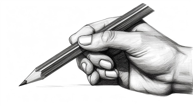 Ręka trzyma ołówek na odizolowanym białym tle rysuje styl