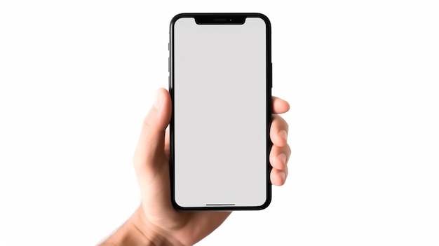 Ręka trzyma telefon z pustym ekranem