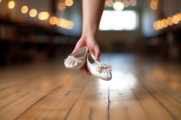 Ręka trzymająca parę pantofli baletowych