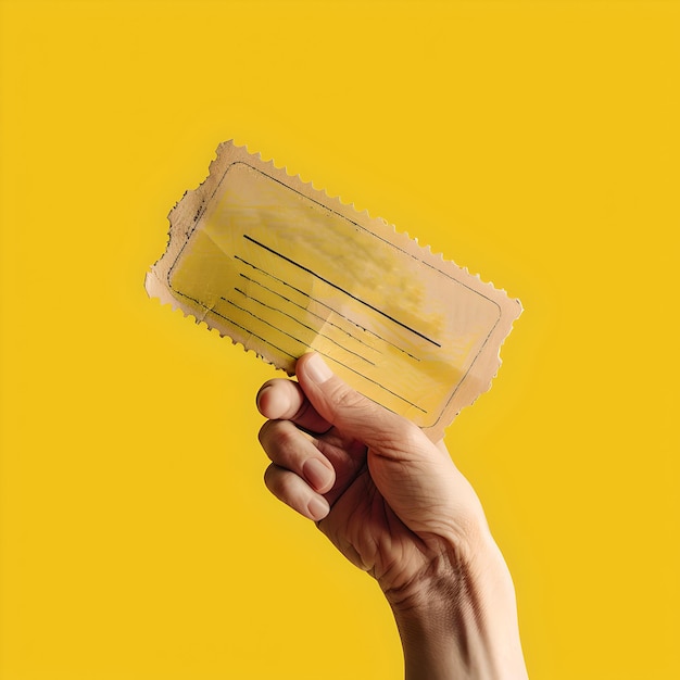 Ręka trzymająca przezroczystą kartę na jasnoniężym żółtym tle Nowoczesny i minimalistyczny styl nadaje się do kreatywnych projektów i projektowania AI