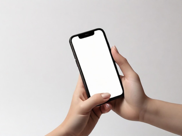 Ręka trzymająca smartfon z pustym ekranem izolowanym na białym tle
