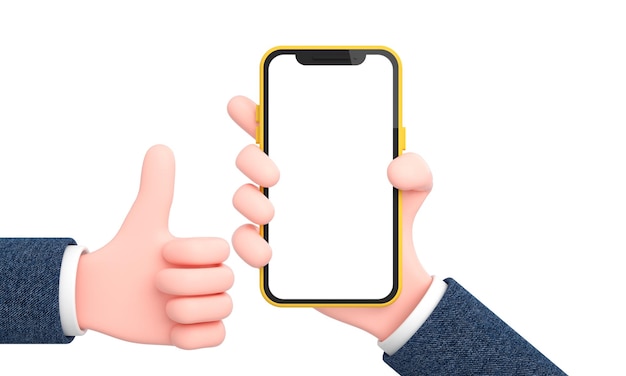Ręka trzymająca telefon komórkowy lub smartfon wyizolowany z pustym ekranem dla szablonu makiety