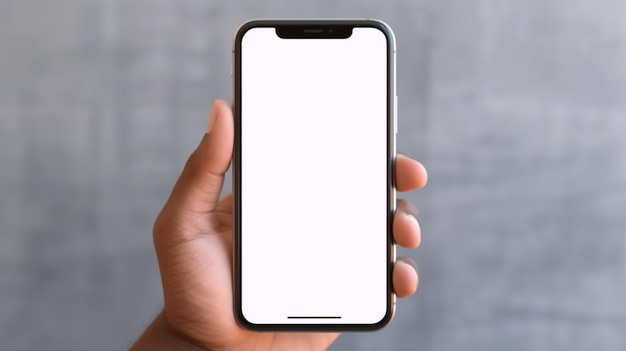 Ręka trzymająca telefon z białym ekranem