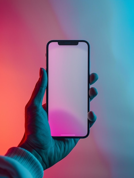 Ręka trzymająca telefon z pustym ekranem