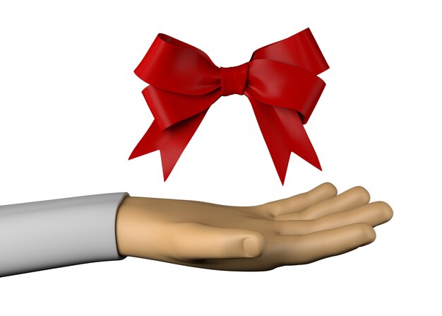 Ręka z czerwoną kokardą. Boże Narodzenie. ilustracja 3D.
