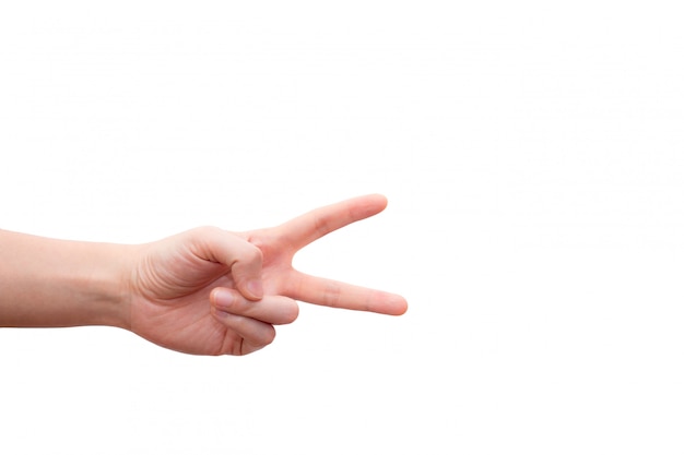 Ręka z dwoma palcami w górę w symbolu pokoju lub zwycięstwa.