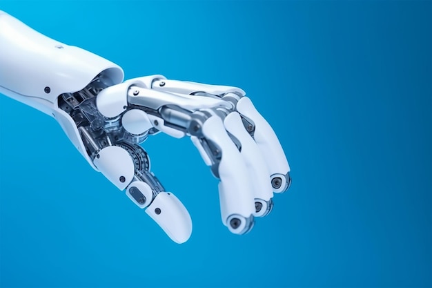 Ręka z robotem na nim sztuka koncepcyjna sztucznej inteligencji