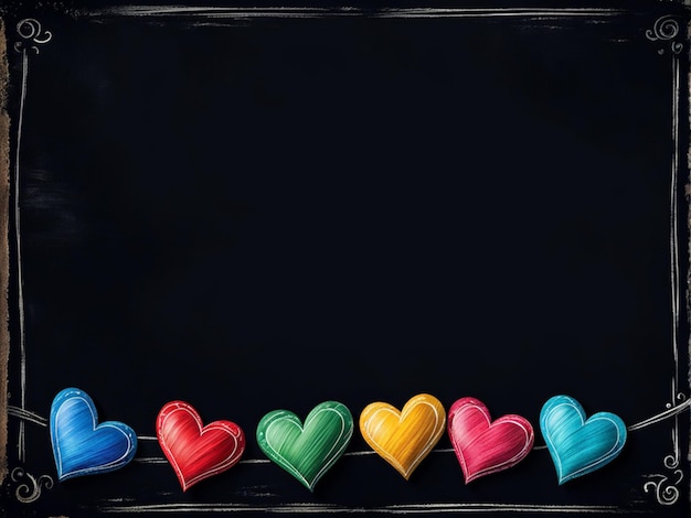 Rękawica kolorowa ilustracja kredy z sercami w linii na starej tablicy z kopiowaniem przestrzeni