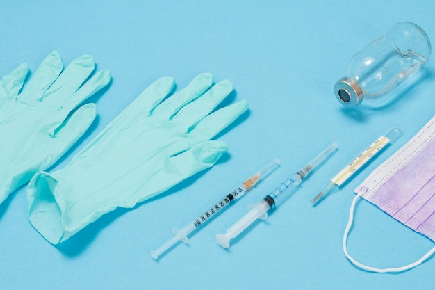 Rękawiczki lateksowe maska medyczna strzykawki do iniekcji szklany termometr rtęciowy