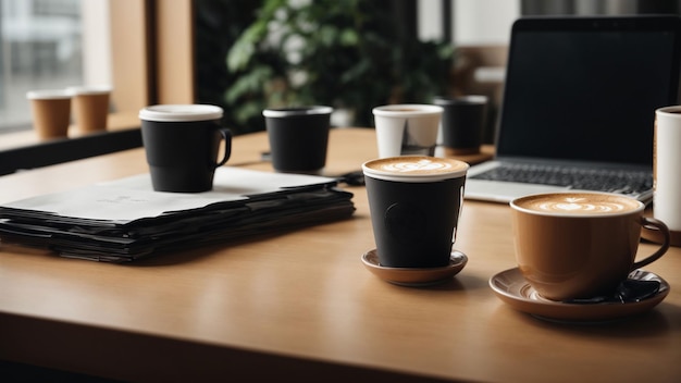 rękawy filiżanki kawy w zdjęciu klasy pro, gdzie minimalistyczny biurko
