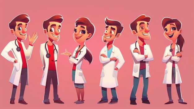 Zdjęcie reklama karikaturowa dla konsultacji medycznych online z lekarzem pozdrawiającym i gestującym ręką reklama tła dla medycyny, opieki zdrowotnej i usług szpitalnych z