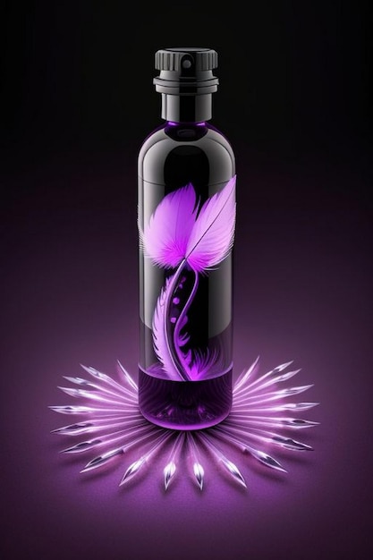Reklama kosmetyków lub produktów do pielęgnacji skóry z fioletową butelką na fioletowym tle