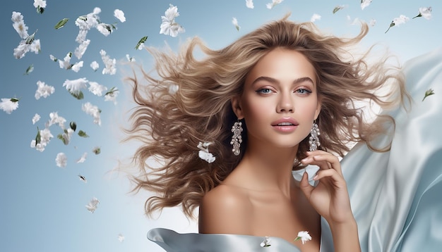 Reklama luksusowej marki biżuterii z modelką strzelającą do błyszczących diamentów