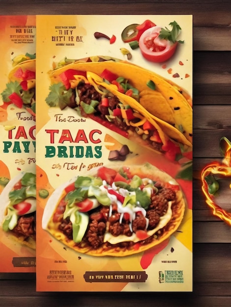 Reklama meksykańskiego Dnia Jedzenia Tacos Banner Concept Poster Card z ilustracją Kaktusa Wektora