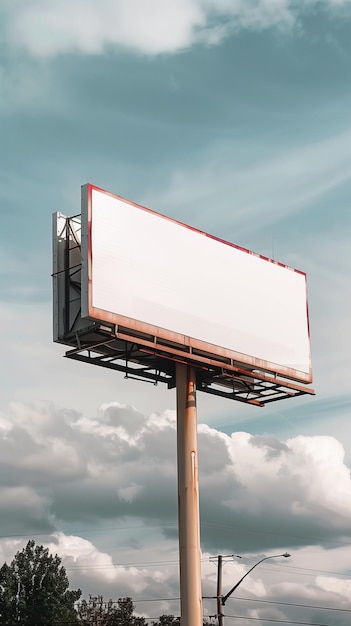 Reklamy Billboard Puste zewnętrzne znaki przeciwko chmurnym niebem Mockup szablon