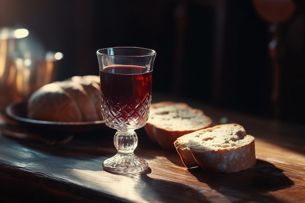 Zdjęcie religijne święto bożego ciała komunia święta w kościele przyjmowanie św. ksiądz celebruje mszę w kościele kielich z czerwonym winem chleb eucharystia chrześcijanie katolicy modlą się święty graal