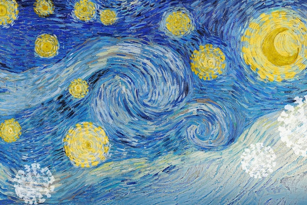 Zdjęcie remiks pandemii koronawirusa van gogh the starry night