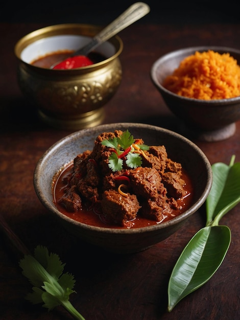 Zdjęcie rendang z tradycyjną indonezyjską łyżką