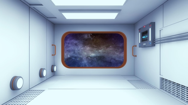 Render 3D Futurystyczny korytarz wewnętrzny statku kosmicznego