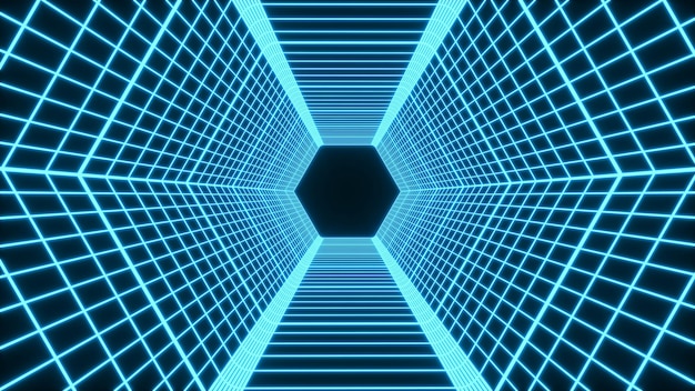 Render 3D Hexagon Blue Świecący neon dla przyszłego produktu premium lub futurystycznej przestrzeni technologicznej