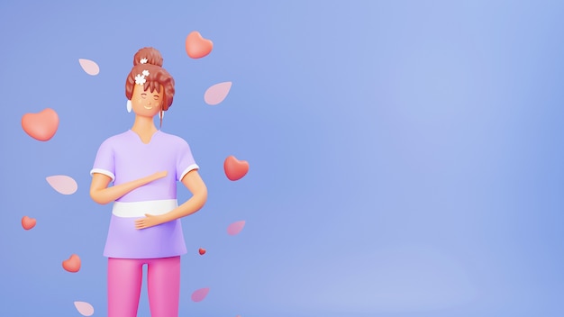 Zdjęcie render 3d mamusi klepiącej swoje niemowlę z elementami serca