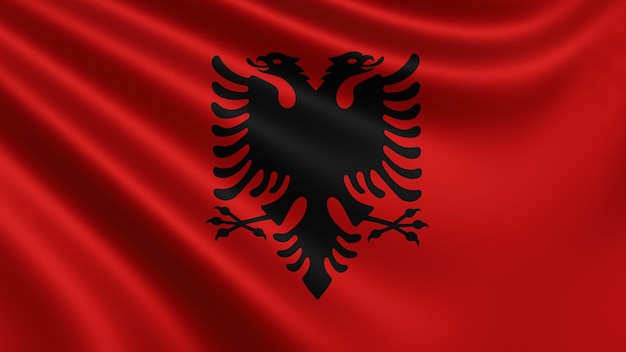 Render flagi Albanii powiewa na wietrze zbliżenie flaga narodowa Albanii w 4k RGB