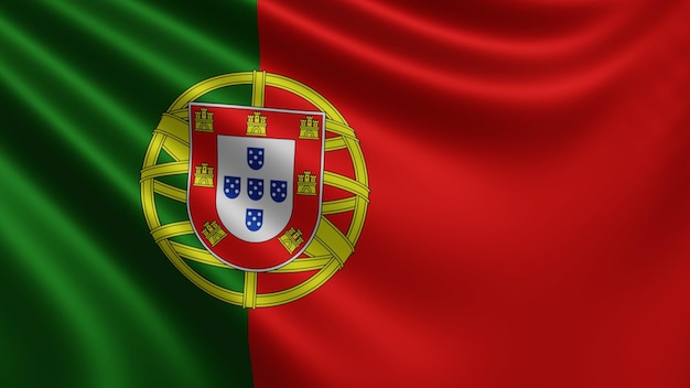 Render flagi Portugalii powiewa na wietrze zbliżenie Flaga Portugalii powiewa 4k