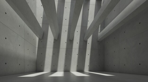 render pustego pokoju betonowego z cieniem na ścianie.