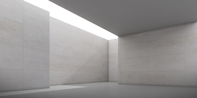 render pustego pokoju betonowego z cieniem na ścianie.