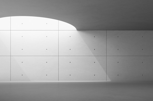 render pustego pokoju betonowego z cieniem na ścianie.