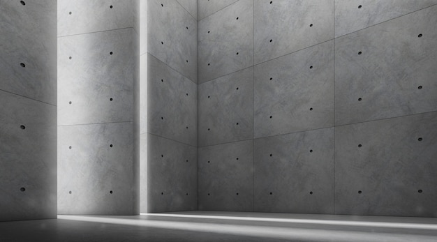 Zdjęcie render pustego pokoju betonowego z cieniem na ścianie.