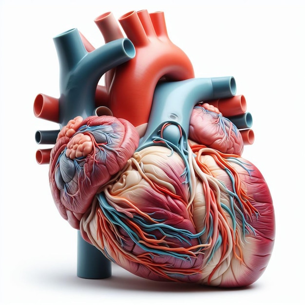 Rendering 3D anatomicznego serca wykonanego z tworzywa sztucznego na białym tle 3