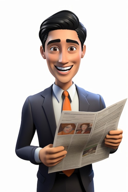 Rendering 3D biznesmena czytającego gazetę