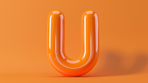 Zdjęcie rendering 3d błyszczącej pomarańczowej litery u na pasującym tle