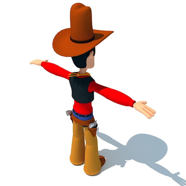Zdjęcie rendering 3d cowboy w stylu kreskówek na białym tle